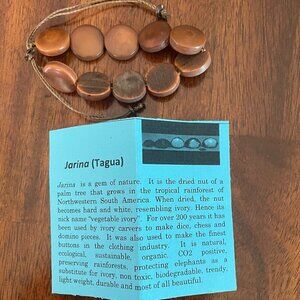 Tagua Dried Nut of Palm Tree Hand Made Bracelet Brown Round Beads